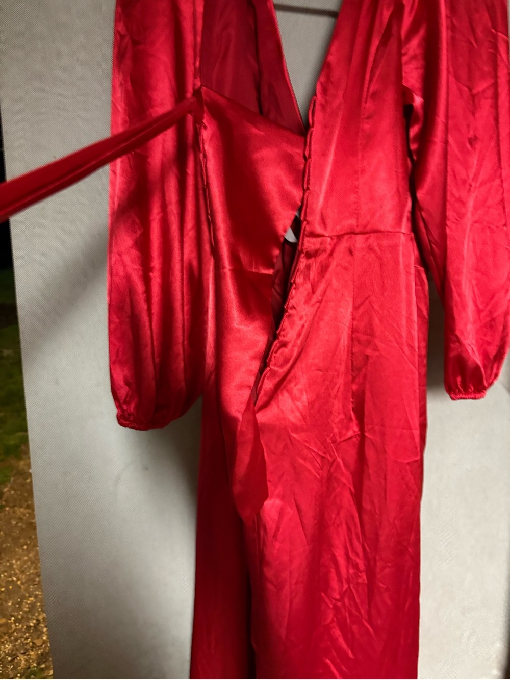 Red Satin Long Sleeve Jumpsuit